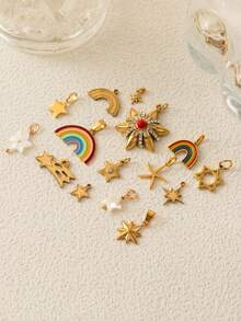 1pc New Fashionable Daily Gold Stainless Steel Star Rainbow Radiant Star Meteor Star Eye Pendant, Inlaid With Zirconia, Stainless Steel Plated With 18K Gold, Suitable For DIY Jewelry, Necklace, Bracelet Accessories, Earrings, Keychains, Bag Accessories, Women's Jewelry Accessories, Wallet Accessories, Pendants, Stainless Steel DIY Accessories - Multicolor - View 6