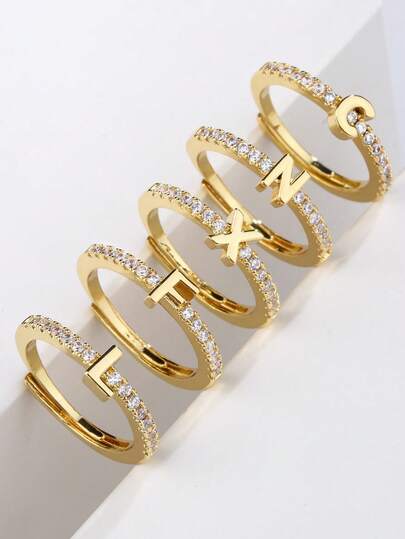 1pc Fashionable Jewelry Couple Ring, Luxury 26 Letter Open Ring