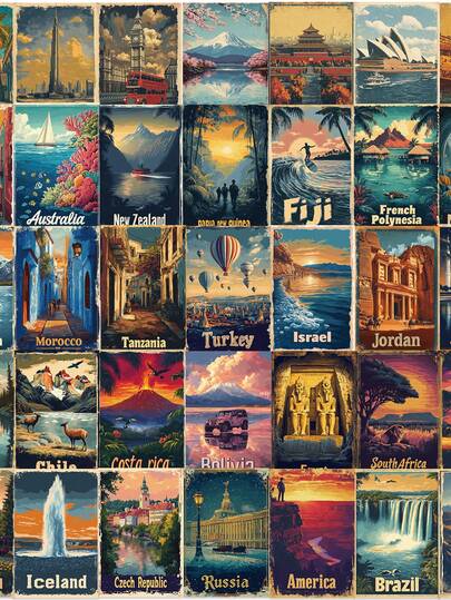 50pcs Vintage Travel Poster 1950s Stickers - Colorful Decor For Desk, Notebook, And Glass Envelopes - Self-Adhesive, And Easy To Apply, Notebook Accessories Sticker