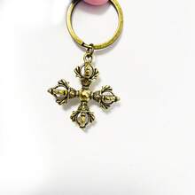 Brass Cross & Vajra Key Chain, Copper Alloy Cross Key Holder, All-Season Accessory - Cross Keychain - View 4