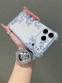 1 pièce Étui de téléphone transparent doux avec motif floral bleu minimaliste à la mode, compatible avec iPhone 17/17 Air/17 Pro/17 Pro Max/16/16 Pro Max/15/14/13/12/11, étanche, antichoc, anti-chute, anti-rayures - Transparent - Voir 5