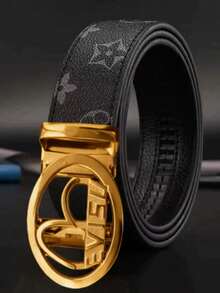 时尚合金自动扣男士皮带 - 高品质PU压纹图案，商务休闲风，时尚达人必备，理想礼品 - 彩色 - 查看 3