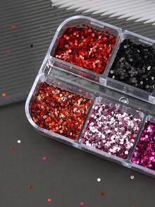6格圆形美甲亮片，配不锈钢镊子，黑色、白色、红色、粉色波点亮片，用于美甲装饰、美甲配件、美甲用品 - 彩色 - 查看 7