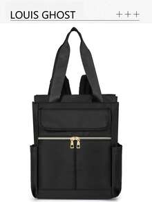 Women's Solid Color Multi-Function Large Capacity Backpack, Minimalist Casual Student Backpack, College Style Minimalist Shoulder Bag, Handbag, Multi-Function Backpack, Suitable For School, College, Middle School, High School, Work Commute - Black - View 10