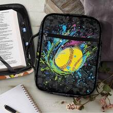 Colorful Paint Softball Camo Bible Case For Women Men Lightweight Bible Bags And Totes Bible Accessories Portable Bible Carrying Case With Zipper Pocket Large Briefcase - 彩色彩彈壘球迷彩 - 查看 9