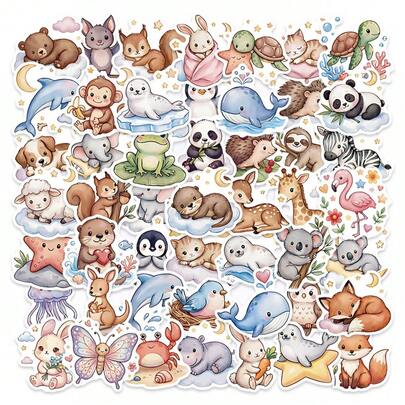 50pcs Watercolor Style DIY Creative Graffiti Stickers For Small Animals, Tablets, Computers, Laptops, Phone Cases, Guitars, Desktops, Water Bottles, Suitcases, Skis, Decorative Art Stickers, Hand Account Decorative Stickers