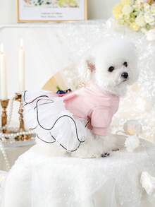 PETCIRCLE 1pc Pet Clothes Dog Cat Apparel Small Dog Puppy Pomeranian Teddy Spring Autumn Cute Pet Multi-Layer Mesh Tutu Bow Princess Dress - Pink - Multicolor - View 3