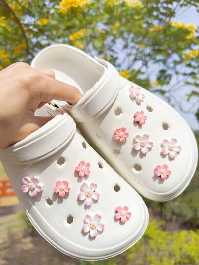 12pcs Sakura Decor Accessories Set, Easy To Install Detachable DIY Decoration For Mary Jane Shoes, Sandals, Slippers, Beach Bags, Gifts, Suitable For All Seasons