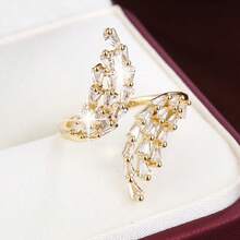 1枚不对称麦穗造型立方氧化锆镶嵌可调节时尚戒指，女士款 - 彩色 - 查看 1