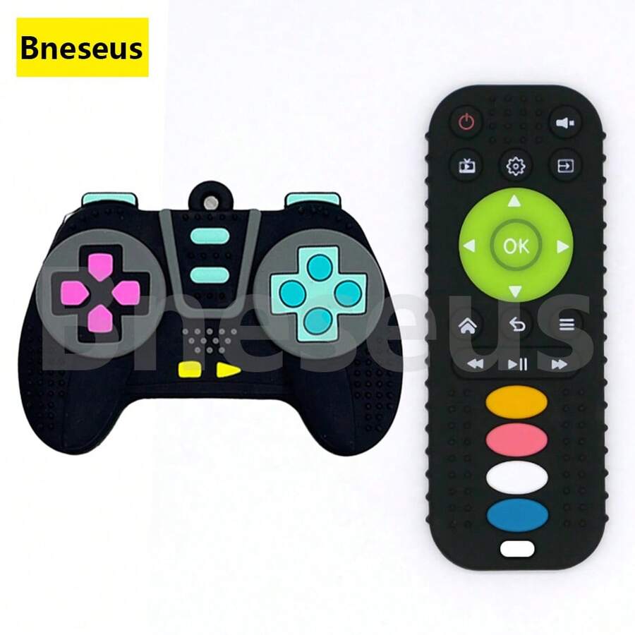 Bneseus 1 Set Game Controller Or Remote Control Shaped Baby Teething Toy, Newborn Chewing Teether, Silicone Material Toy, Suitable For 6-24 Months Boys And Girls Ramadan And Eid Gifts - Teether 2-pack - View 1