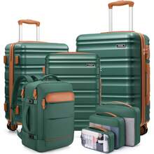 Luggage Sets 7 Piece,Hard Case Suitcase Set With Spinner Wheels,Hardshell Lightweight Travel Luggage With TSA Lock (Black,20/24/28 Inch) - 綠色 - 查看 10