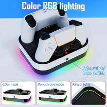 P5 Controller Charging Station Compatible With Dualsense Edge Controller, Fast Charging Cradle Stand With Cable, Dual-Controller Charging Station For 5 And DualSense Edge Controller, With 9-Color RGB Lights - Black and White - View 8