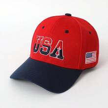 -Border Hat Large Embroidered Cotton American Baseball Cap Classic USA Embroidered Duckbill Cap - Đỏ - Xem 7