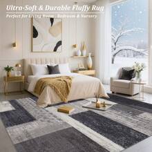 WISH TREE Washable Vintage Geometry Area Rugs For Living Room, Neutral Boho Printed Floral Extra Large Area Rug,Soft Indoor Low Pile Non Slip Rug For Kitchen Laundry Room Playroom Home Decor Aesthetic - 黑白 - 查看 4