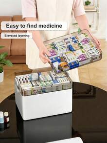 1/2/3/4/5layers Medicine Organizer - Portable Medicine Cabinet With Leather Handle, Empty First Aid Kit For Home Organization Must, School, Dormitory, Travel, RV, Dorm, Ideal Elderly Gift - White - View 3