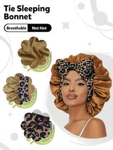 1pc Luxurious Rose Pink Leopard Print Design Satin Silk Bonnet With Adjustable Ties - Lightweight Hair Care Bonnet For All-Night Comfort, Perfect For Long Curly Or Braided Hair - Premium Bathroom Accessory, Stylish And Comfortable, Unisex Nighttime Hair Care Hair Sleep Cap - Rose Red Leopard Print NPSM66 - View 14