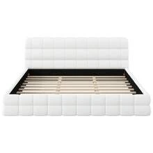 MERAX King Size Soft Bed Frame With Headboard, Upholstered Floor Bed, Berber Fleece Platform Bed With Slats, No Box Spring Needed, White - 白色特大號 - 查看 7