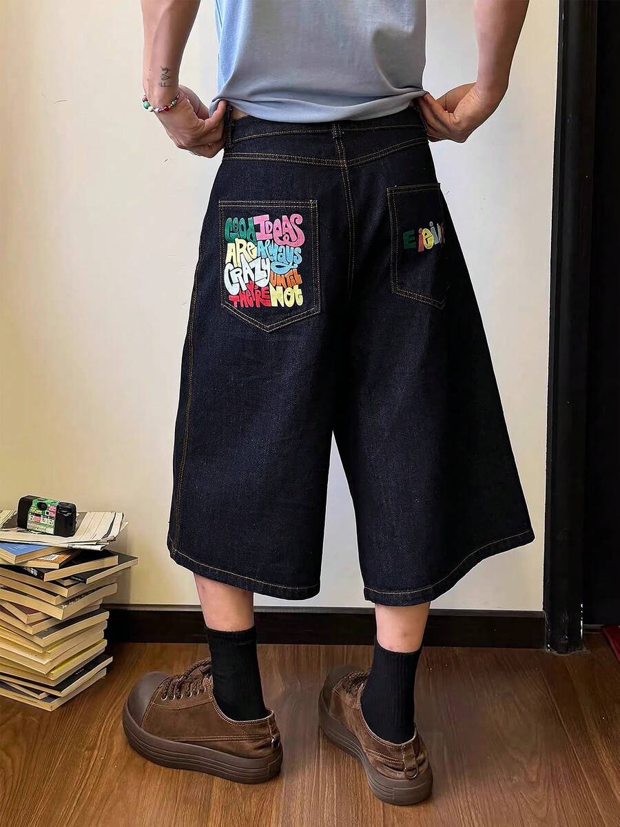 Women's Fashion Pocketed Loose Casual Capri Jeans - Blue - View 1