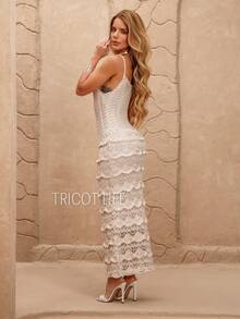Women's Midi Dress, Knit With Lace, Party, Beach, Sophisticated, New Year's Eve, Christmas, Vacation, Beach, Wedding, Bridesmaid - 沙 - 查看 3