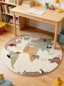 1pc Cute World Map, Combining Geographic Map With Adorable Animals, Focusing On "Cuteness" To Reduce Serious Learning Atmosphere. Circular Composition Enhances Holistic Visuals And Guides Focus On Global Scenes. Minimalist Design, Suitable For Decorative Rugs, Bedroom Decor, Small Rugs, Carpets, Home Decor, Living Room Rugs, Bedroom Rugs, Living Room Home Decor, Suitable For All Seasons - Spring, Summer, Autumn, Winter - Multicolor - View 4
