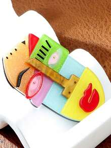 1pc Handmade Acrylic Abstract Portrait Brooch, Geometric Face Design Unisex Fashion Pin - Multicolor 3 - View 2