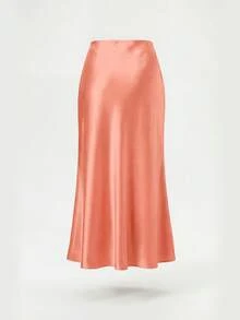 Women's Fashion All-Season Satin Elastic Waist Maxi Skirt Spring - Light Orange - View 9