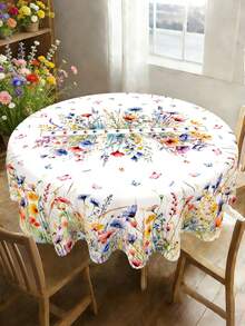 1pc Spring Wildflowers Tablecloth - Polyester Butterfly Design Rectangular/Round Tablecover For Birthday Party Supplies, Kitchen Dining Room Table Decor, Festive Spring Summer Holiday Indoor/Outdoor Decor - Multicolor - View 10