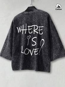 Camiseta de manga corta con estampado gráfico de caja de estilo callejero de verano para hombre Hemo, de color negro lavado, ligeramente elástica, para uso casual diario - Negro - Ver 1