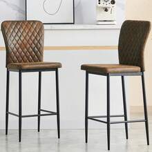 AINPECCA Barstools Set Of 2/4 Suede/Velvet Kitchen Breakfast Bar Stools, Counter Chairs,Kitchen Island Stools With Backs And Footrests - Modern High Bar Stools With Back Rest For Home Bar - Tela de gamuza marrón - Ver 5
