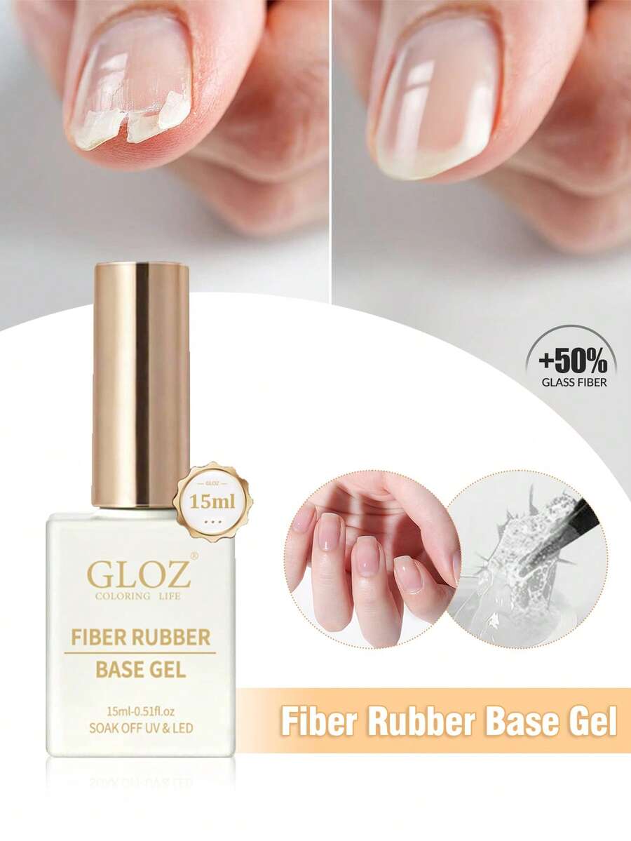 GLOZ 15ml Fiber Rubber Base Coat Set, Removable Gel Nail Polish, Suitable For DIY Manicure At Home
