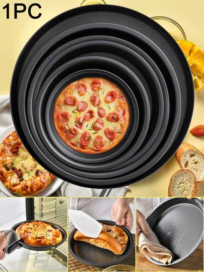 1 pieza Molde redondo para hornear pizza de acero al carbono negro de 6/7/8/9/10/12 pulgadas, bandeja de hornear redonda antiadherente, apta para hornear en casa y comercialmente, molde para pasteles, molde para tartas, apta para hornear pizza, mousse de frutas, postres, tartas de manzana y plátano, tartas, Navidad, Acción de Gracias, fiestas, hogar, restaurante, hotel, regalos de cumpleaños, solo para uso en horno