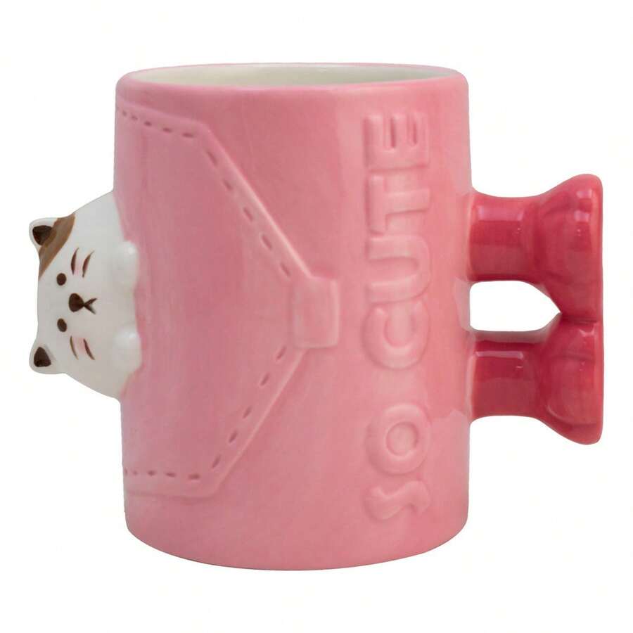 TendenciaTaza De Cerámica Animales 3d Cute Con Asa De Patitas 480 Ml Color Rosa GatoCalidad premium - Rosa - Ver 1
