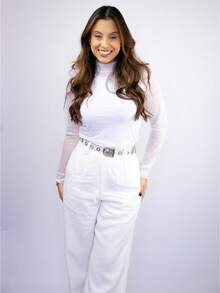 Women's Sheer Tulle Blouse, Long Sleeves, Second Skin, High Neck, Stylish, , Long Sleeve, Winter - trắng - Xem 5