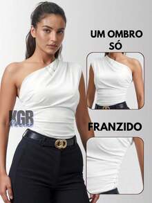 Elegant Women's One-Shoulder Blouse With Asymmetrical Detail And Gathered Detail - 白色 - 查看 1