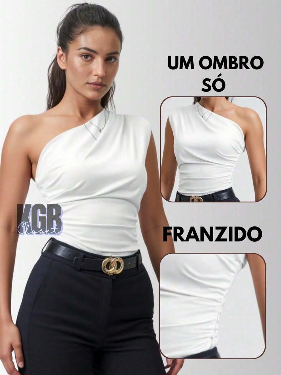 Elegant Women's One-Shoulder Blouse With Asymmetrical Detail And Gathered Detail - 白色 - 查看 1