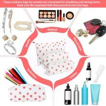 Juego de 3 bolsas de para mujer bolsa de cosméticos de pana estética sonrisa bolsa de aseo de viaje bonita bolsa de lápices brochas de organizador de-013 - Blanco - Ver 5