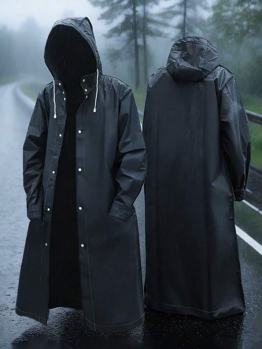 男士轻便单件雨衣 - 黑色户外长款雨衣 - 男士时尚配饰 - 全覆盖高品质防风夹克，带可调节风帽和拉链口袋，母亲节礼物，卧室装饰，花园，厨房装饰，夏季，海滩，旅行必备，房间装饰，柔软舒适，毕业季礼物