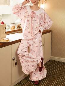 2pcs Disney Marie Cat Print Cotton Pajama Set, Long Sleeve, Spring/Autumn - Pink - View 1