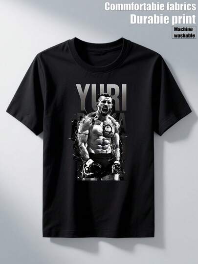 Camiseta para Hombre 'Yuri Boyka Undisputed'| Camiseta de manga corta con estampado retro, patrón geométrico en blanco y negro, cuello redondo, corte regular, tela transpirable, adecuada para uso casual y deportivo, ropa de gimnasio, para todas las estaciones.