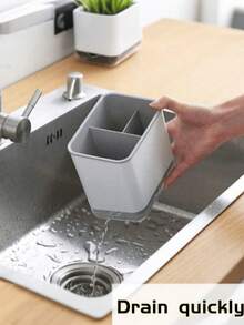 1个灰白极简餐具沥水盒，防潮沥水盒，塑料材质，带沥水托盘，保持餐具干燥，适用于筷子、勺子、叉子，现代白色设计，透明盖，厨房收纳方案 | 现代厨房用品 | 塑料结构，多功能餐具筷架，可壁挂或独立放置，沥水架，刀叉勺筷子放置处，多隔层餐具碗碟盒，免钻孔餐具浴室收纳盒，厨房用品 - 彩色 - 查看 7