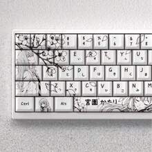 Teclas Kaori - Teclas lindas con contorno de cereza - 73 teclas - Material PBT tintado por sublimación de 5 lados - Adecuado para teclados mecánicos de 60/65/68 - Altura estándar - Estilo minimalista - Diseño de arte lineal - Tema Kaori Miyazono - Ver 5