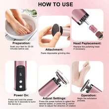 2-In-1 Electric Foot & Hand Care Tool, Electric Callus Remover, Foot File, 1200mAh - Rose Gold - View 7