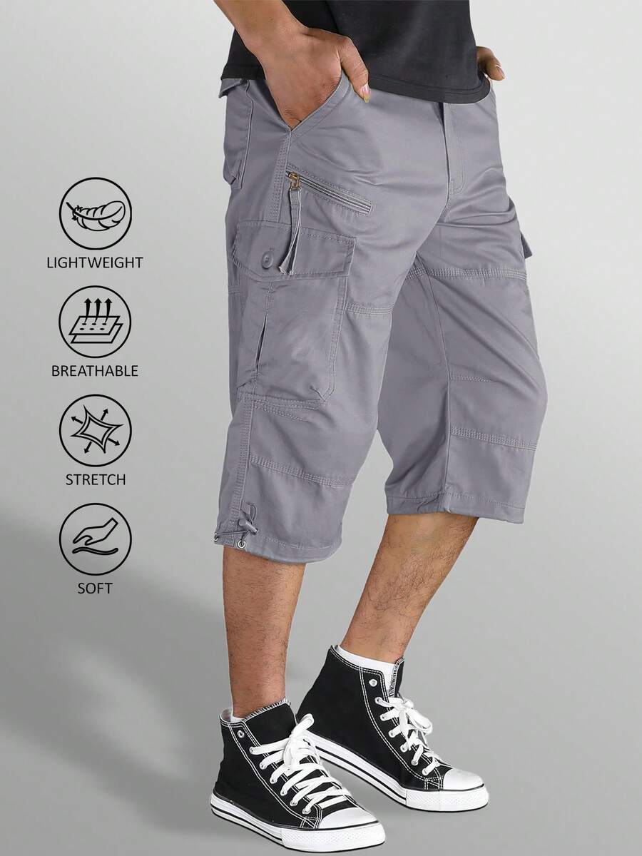 KEFITEVD Mens 3/4 Length Cargo Work Pants Cotton Twill Outdoor Hiking Shorts Ripstop Pants