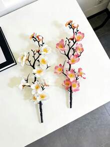 1 Peça Bonsai de Orquídea Artificial, Bonsai de Flor de Ameixa Verde Artificial, com Vaso, Adequado para Colocação Interna/Externa em Peitoril de Janela, Varanda, Entrada ou Sala de Chá, Sem Necessidade de Rega ou Poda, Folhas Realistas - Multicolorido - Visão 7