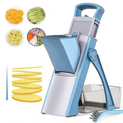 4-In-1 Manual Vegetable Cutter & Slicer | Shred, Slice, Julienne & Dice Without Changing Blades | Foldable Blue Compact Design For Kitchen Storage