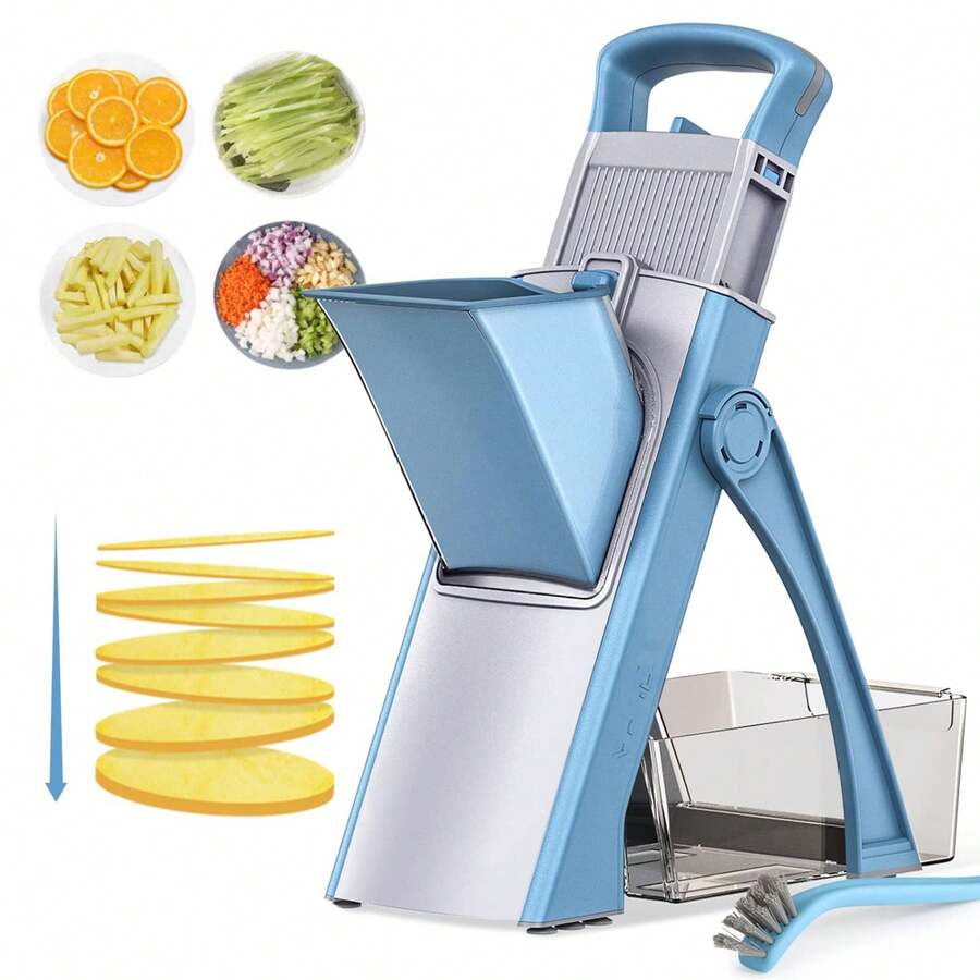 4-In-1 Manual Vegetable Cutter & Slicer | Shred, Slice, Julienne & Dice Without Changing Blades | Foldable Blue Compact Design For Kitchen Storage - Blue - View 1