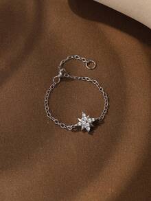 1 chiếc nhẫn đính ước Moissanite dạng dây xích điều chỉnh được, thiết kế hình ngôi sao, bạc sterling 925 thanh lịch, thích hợp làm quà tặng kỷ niệm, sinh nhật, ngày Valentine cho nữ. - Bạc - Xem 7