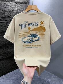 1 Piece Men's Graphic Print T-Shirt, Summer Beachwear, Loose Fit Short Sleeve T-Shirt. This Men's T-Shirt Has A Casual, Vacation-Inspired Style. - 黑色 - 查看 11