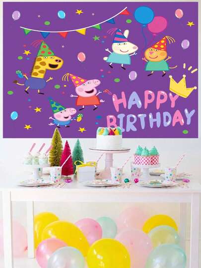 Peppa Pig 背景幕布、生日背景幕布、派对装饰横幅、宴会场景摄影背景幕布、旗帜和挂毯、摄影背景布、横幅、儿童派对场景装饰、照片墙背景