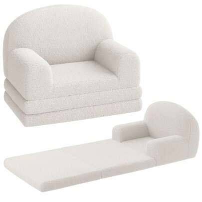 Divano per bambini – Divano pieghevole 2 in 1 per bambini, morbido tessuto Sherpa, schiuma ad alta densità, supporta fino a 68 kg, regalo per bambini e bambine